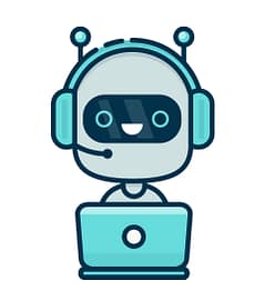 Cute smiling chat bot working in headphones